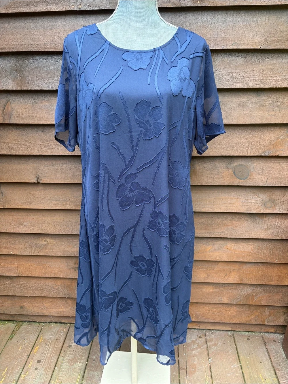 Textured Floral Midi Dress in Slate Blue